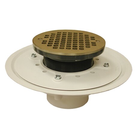 Jones Stephens 3in. Heavy Duty PVC Drain Base with 4in. Plastic Spud and and 6in. Nickel Bronze Strainer D50354